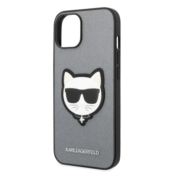 Калъф за iPhone 14 Plus - Karl Lagerfeld Saffiano (KLHCP14MSAPCHG) - Silver Choupette Head