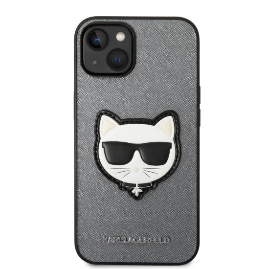 Калъф за iPhone 14 Plus - Karl Lagerfeld Saffiano (KLHCP14MSAPCHG) - Silver Choupette Head