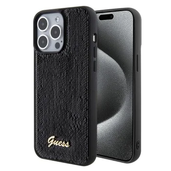 Калъф за iPhone 15 Pro Max - Guess Sequin Script Metal (GUHCP15XPSFDGSK) - Черен
