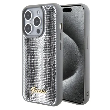 Калъф за iPhone 15 Pro Max - Guess Sequin Script Metal (GUHCP15XPSFDGSS) - Сребрист
