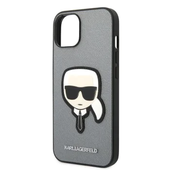 Калъф за iPhone 14 Plus - Karl Lagerfeld Saffiano (KLHCP14MSAPKKHG) - Silver Karl`s Head