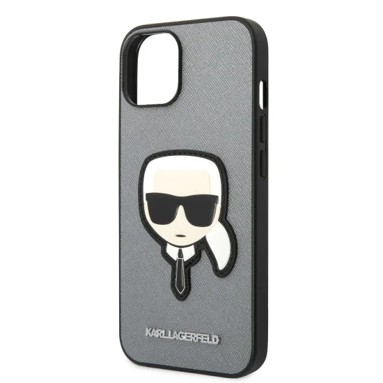 Калъф за iPhone 14 Plus - Karl Lagerfeld Saffiano (KLHCP14MSAPKKHG) - Silver Karl`s Head