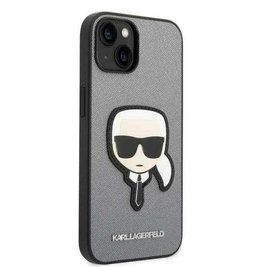 Калъф за iPhone 14 Plus - Karl Lagerfeld Saffiano (KLHCP14MSAPKKHG) - Silver Karl`s Head