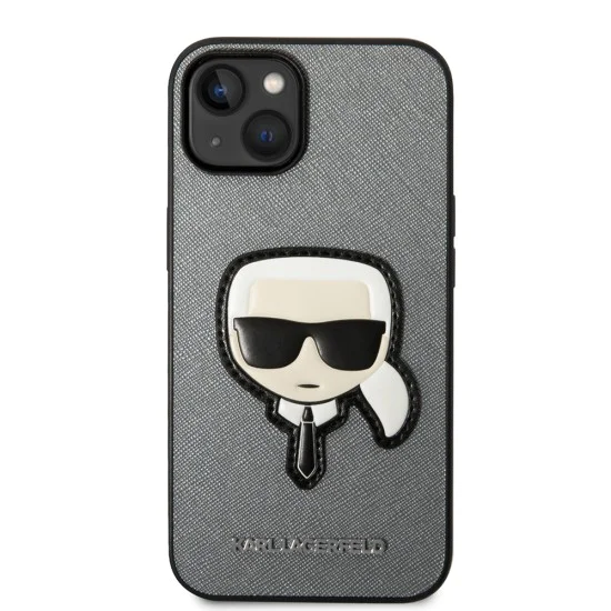 Калъф за iPhone 14 Plus - Karl Lagerfeld Saffiano (KLHCP14MSAPKKHG) - Silver Karl`s Head