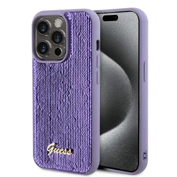 Калъф за iPhone 15 Pro - Guess Sequin Script Metal (GUHCP15LPSFDGSU) - Лилав