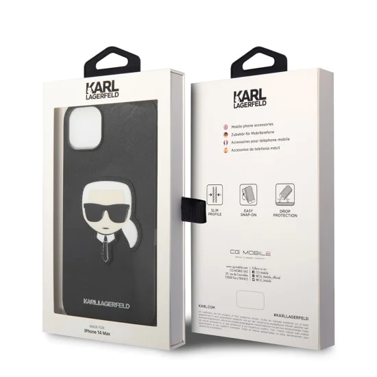 Калъф за iPhone 14 Plus - Karl Lagerfeld Saffiano (KLHCP14MSAPKKHK) - Karl`s Head