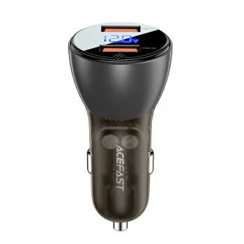 Зарядно за кола B7 – Acefast, 2x USB, 45W, двойно бързо зареждане, с LED цифров дисплей – прозрачно черно