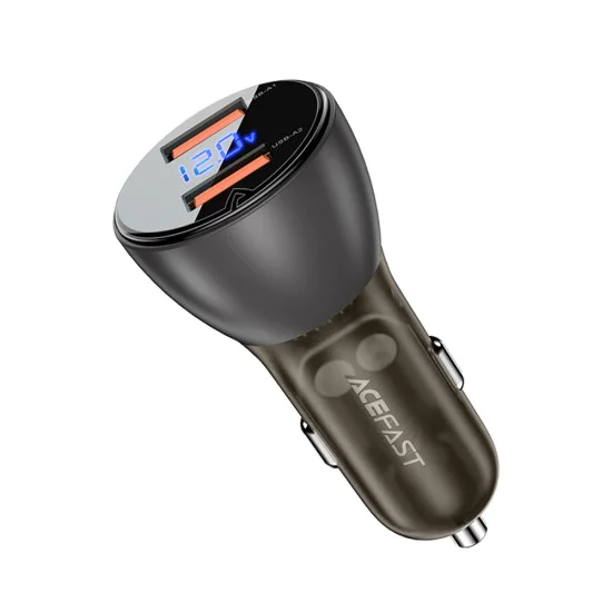 Зарядно за кола B7 – Acefast, 2x USB, 45W, двойно бързо зареждане, с LED цифров дисплей – прозрачно черно
