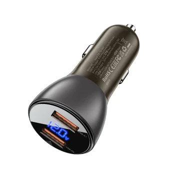 Зарядно за кола B7 – Acefast, 2x USB, 45W, двойно бързо зареждане, с LED цифров дисплей – прозрачно черно