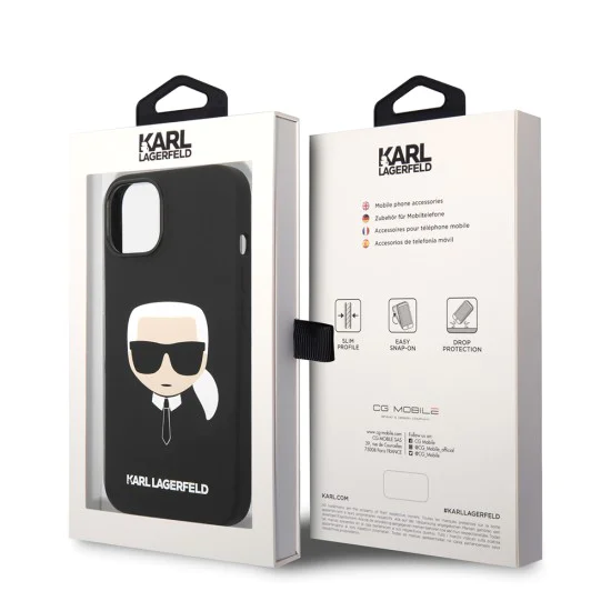 Калъф за iPhone 14 Plus - Karl Lagerfeld Silicone (KLHCP14MSLLKKHBK) - Karl`s Head