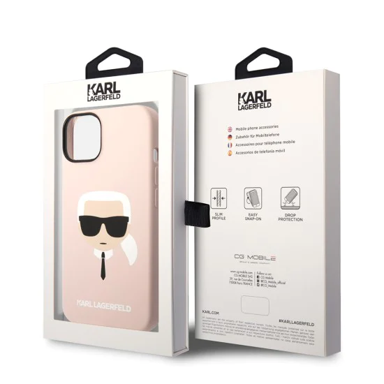 Калъф за iPhone 14 Plus - Karl Lagerfeld Silicone (KLHCP14MSLKHLP) - Pink Karl`s Head