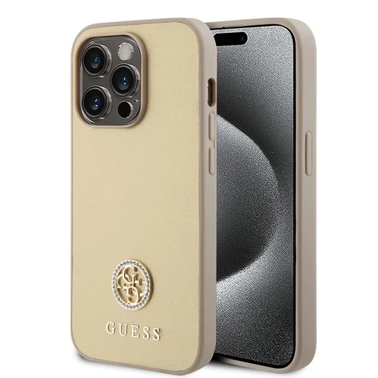 Калъф за iPhone 15 Pro Max - Guess Strass Metal Logo (GUHCP15XPS4DGPD) - Златен
