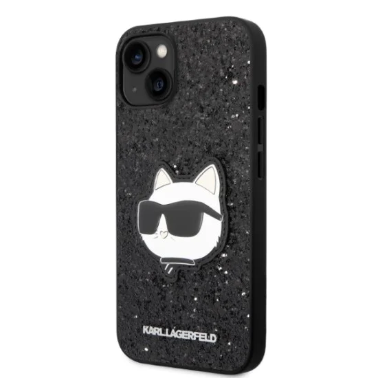 Калъф за iPhone 15 Plus / iPhone 14 Plus - Karl Lagerfeld Hardcase Glitter (KLHCP14MG2CPK) - Choupette Patch