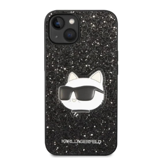Калъф за iPhone 15 Plus / iPhone 14 Plus - Karl Lagerfeld Hardcase Glitter (KLHCP14MG2CPK) - Choupette Patch