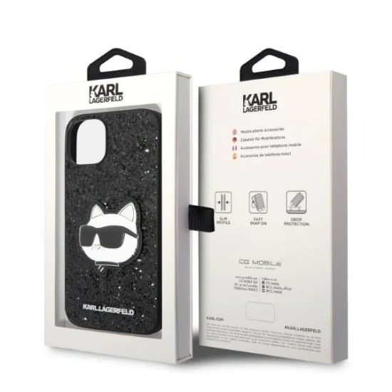 Калъф за iPhone 15 Plus / iPhone 14 Plus - Karl Lagerfeld Hardcase Glitter (KLHCP14MG2CPK) - Choupette Patch