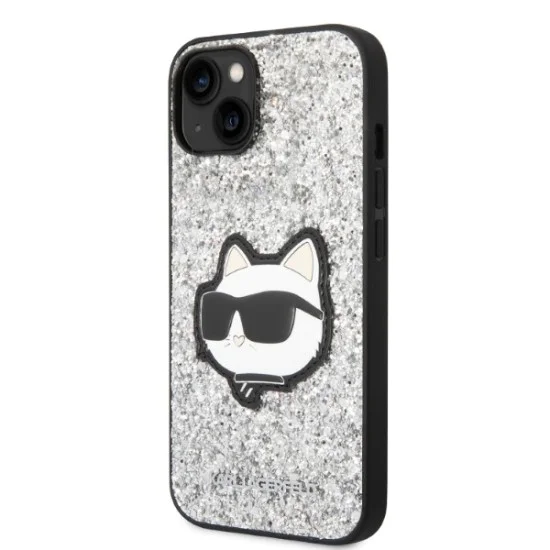 Калъф за iPhone 14 Plus - Karl Lagerfeld Hardcase Glitter (KLHCP14MG2CPS) - Silver Choupette Patch