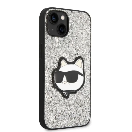 Калъф за iPhone 14 Plus - Karl Lagerfeld Hardcase Glitter (KLHCP14MG2CPS) - Silver Choupette Patch