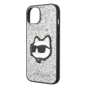 Калъф за iPhone 14 Plus - Karl Lagerfeld Hardcase Glitter (KLHCP14MG2CPS) - Silver Choupette Patch