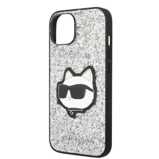 Калъф за iPhone 14 Plus - Karl Lagerfeld Hardcase Glitter (KLHCP14MG2CPS) - Silver Choupette Patch