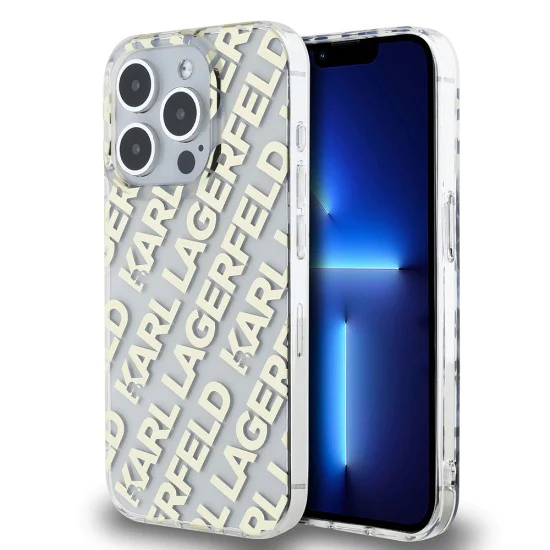 Калъф за iPhone 15 Pro Max - Karl Lagerfeld IML Luxury (KLHCP15XHKKFOEMD) - Gold Fullover Logo