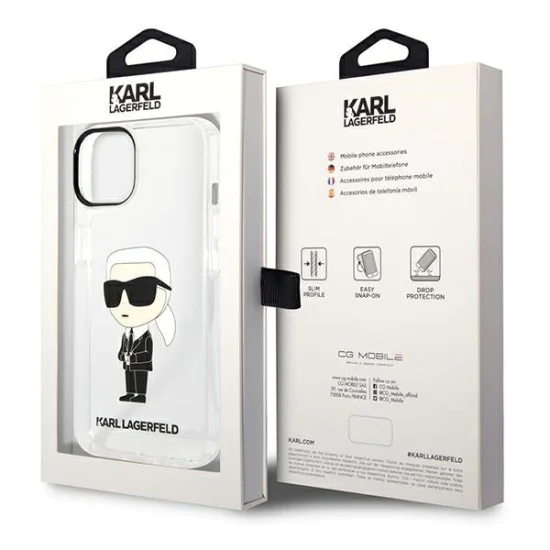 Калъф за IPhone 14 Plus - Karl Lagerfeld Hardcase Transparent (KLHCP14MHNIKKTCT) - Ikonik Karl Lagerfeld