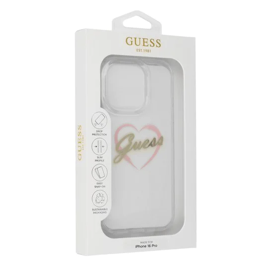 Калъф за iPhone 16 Pro Max - Guess Hardcase IML Heart (GUHCP16XHCHGSPT) - Прозрачен
