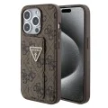 Калъф за iPhone 15 Pro - Guess Grip Stand 4G Triangle Triangle Strass (GUHCP15LPGS4TDW) - кафяв