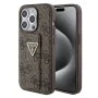 Калъф за iPhone 15 Pro - Guess Grip Stand 4G Triangle Triangle Strass (GUHCP15LPGS4TDW) - кафяв