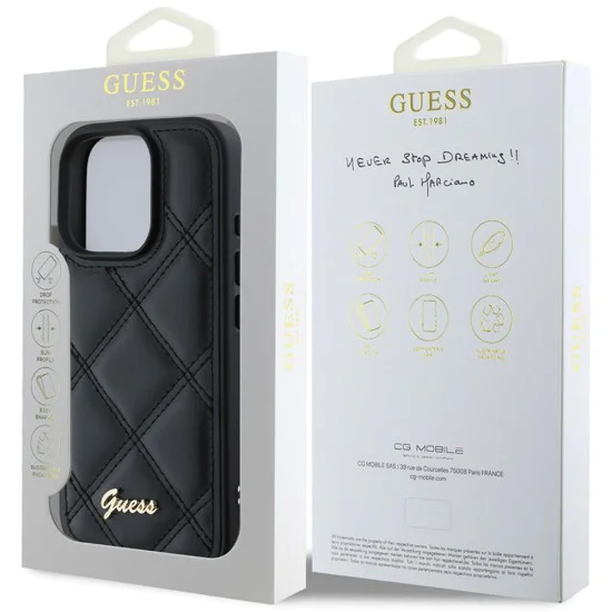 Калъф за iPhone 16 Pro - Guess Quilted Metal Logo (GUHCP16LPSQSQQSK) - черен
