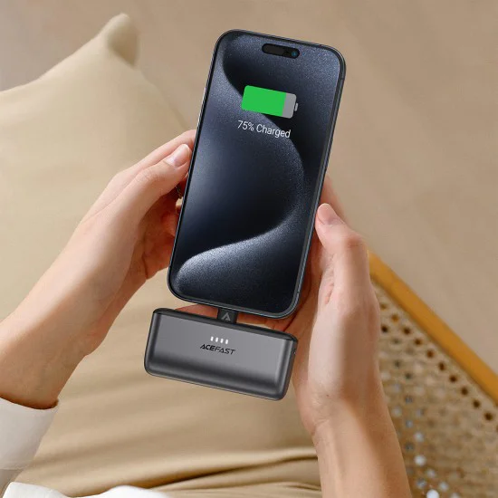 Външна батерия – Acefast (M9-5000) – 2x Type-C, PD20W, 5000mAh, LED индикатор, сгъваем щепсел, с Type-C кабел 0.3m – Черен