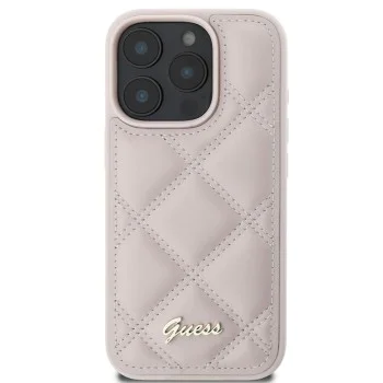 Калъф за iPhone 16 Pro - Guess Quilted Metal Logo (GUHCP16LPSQQSQSP) - Розов