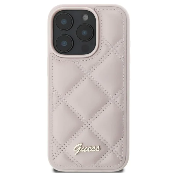 Калъф за iPhone 16 Pro - Guess Quilted Metal Logo (GUHCP16LPSQQSQSP) - Розов