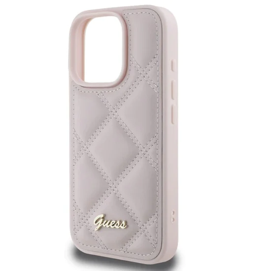 Калъф за iPhone 16 Pro - Guess Quilted Metal Logo (GUHCP16LPSQQSQSP) - Розов