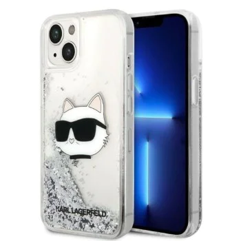 Калъф за iPhone 14 Plus - Karl Lagerfeld Hardcase Glitter (KLHCP14MLNCHCS) - Silver Choupette Head
