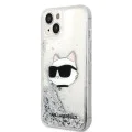 Калъф за iPhone 14 Plus - Karl Lagerfeld Hardcase Glitter (KLHCP14MLNCHCS) - Silver Choupette Head