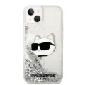 Калъф за iPhone 14 Plus - Karl Lagerfeld Hardcase Glitter (KLHCP14MLNCHCS) - Silver Choupette Head