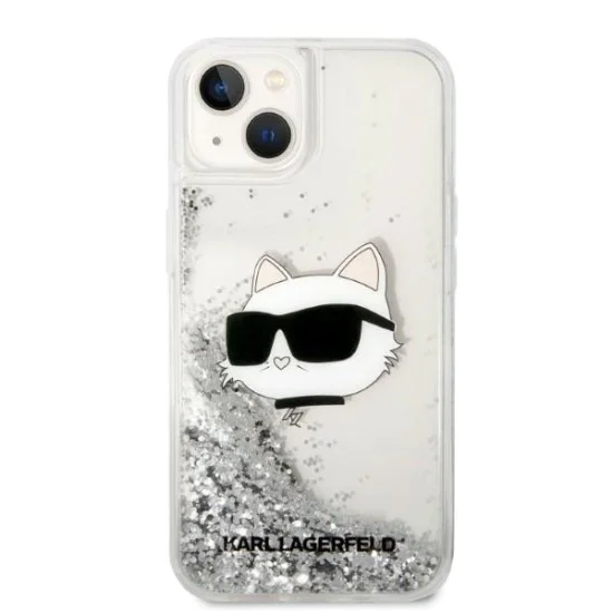 Калъф за iPhone 14 Plus - Karl Lagerfeld Hardcase Glitter (KLHCP14MLNCHCS) - Silver Choupette Head