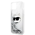 Калъф за iPhone 14 Plus - Karl Lagerfeld Hardcase Glitter (KLHCP14MLNCHCS) - Silver Choupette Head