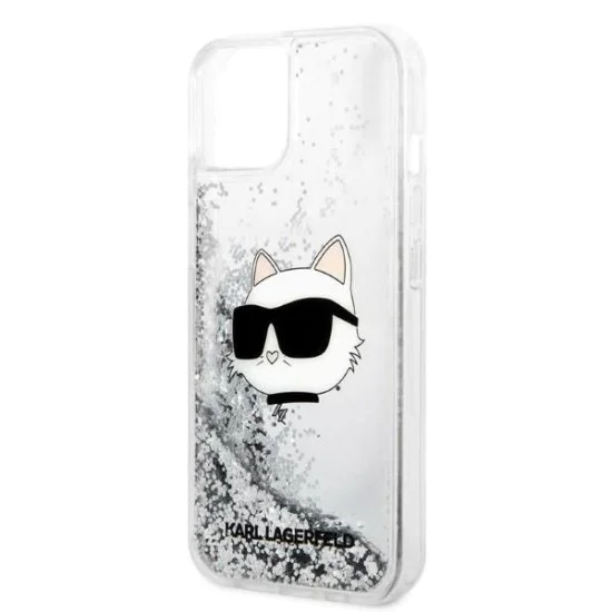 Калъф за iPhone 14 Plus - Karl Lagerfeld Hardcase Glitter (KLHCP14MLNCHCS) - Silver Choupette Head