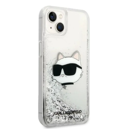 Калъф за iPhone 14 Plus - Karl Lagerfeld Hardcase Glitter (KLHCP14MLNCHCS) - Silver Choupette Head