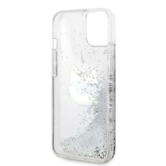 Калъф за iPhone 14 Plus - Karl Lagerfeld Hardcase Glitter (KLHCP14MLNCHCS) - Silver Choupette Head