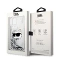 Калъф за iPhone 14 Plus - Karl Lagerfeld Hardcase Glitter (KLHCP14MLNCHCS) - Silver Choupette Head