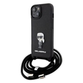 Калъф за iPhone 15 - Karl Lagerfeld Saffiano Crossbody (KLHCP15SSASKKNPSK) - монограм метална игла Karl
