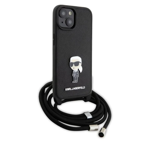 Калъф за iPhone 15 - Karl Lagerfeld Saffiano Crossbody (KLHCP15SSASKKNPSK) - монограм метална игла Karl