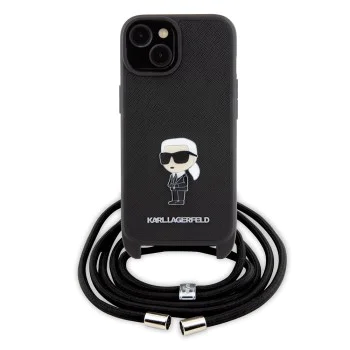 Калъф за iPhone 15 - Karl Lagerfeld Saffiano Crossbody (KLHCP15SSASKKNPSK) - монограм метална игла Karl