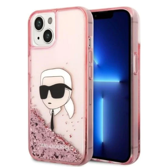 Калъф за iPhone 14 Plus - Karl Lagerfeld Hardcase Glitter (KLHCP14MLNNKHCHCP) - Pink Karl Head