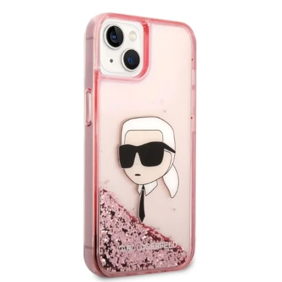 Калъф за iPhone 14 Plus - Karl Lagerfeld Hardcase Glitter (KLHCP14MLNNKHCHCP) - Pink Karl Head