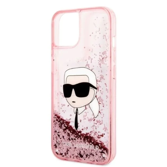 Калъф за iPhone 14 Plus - Karl Lagerfeld Hardcase Glitter (KLHCP14MLNNKHCHCP) - Pink Karl Head