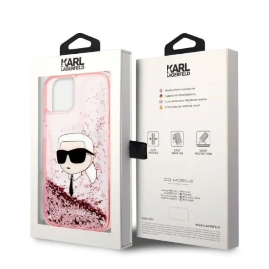 Калъф за iPhone 14 Plus - Karl Lagerfeld Hardcase Glitter (KLHCP14MLNNKHCHCP) - Pink Karl Head