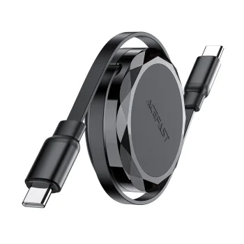 Кабел за данни C13-03 – Acefast, Type-C към Type-C, 60 W, кабел за данни за зареждане с двойно прибиране, бързо зареждане, 0,8 м – черен